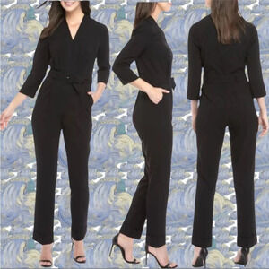 The Limited Women's Black Modern Stretch 3/4 Sleeve Tie Waist Jumpsuit size 4
